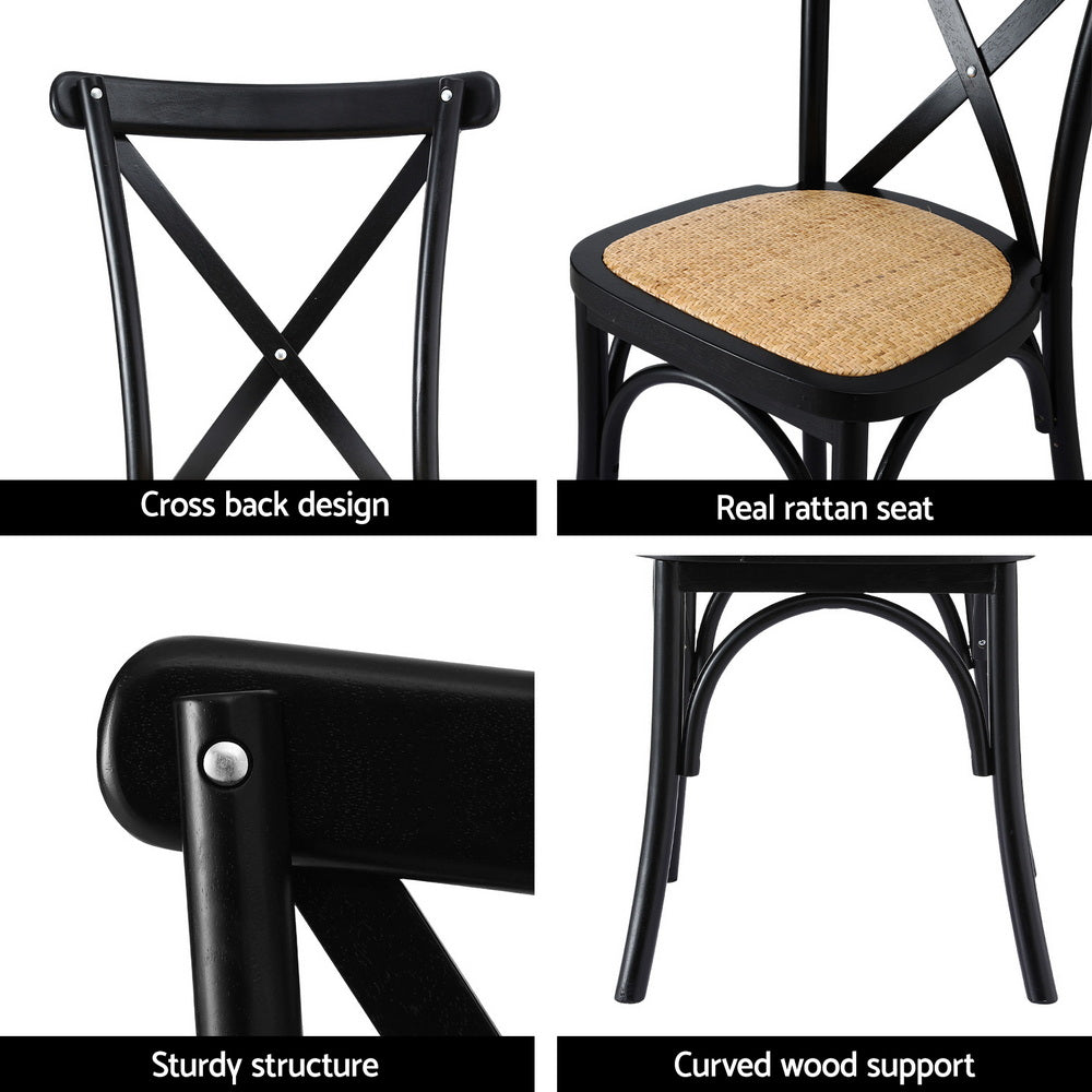 TWSC 2x Dining Chairs Rattan Wooden Kitchen Accent Chair Cafe Lounge Rubber Wood