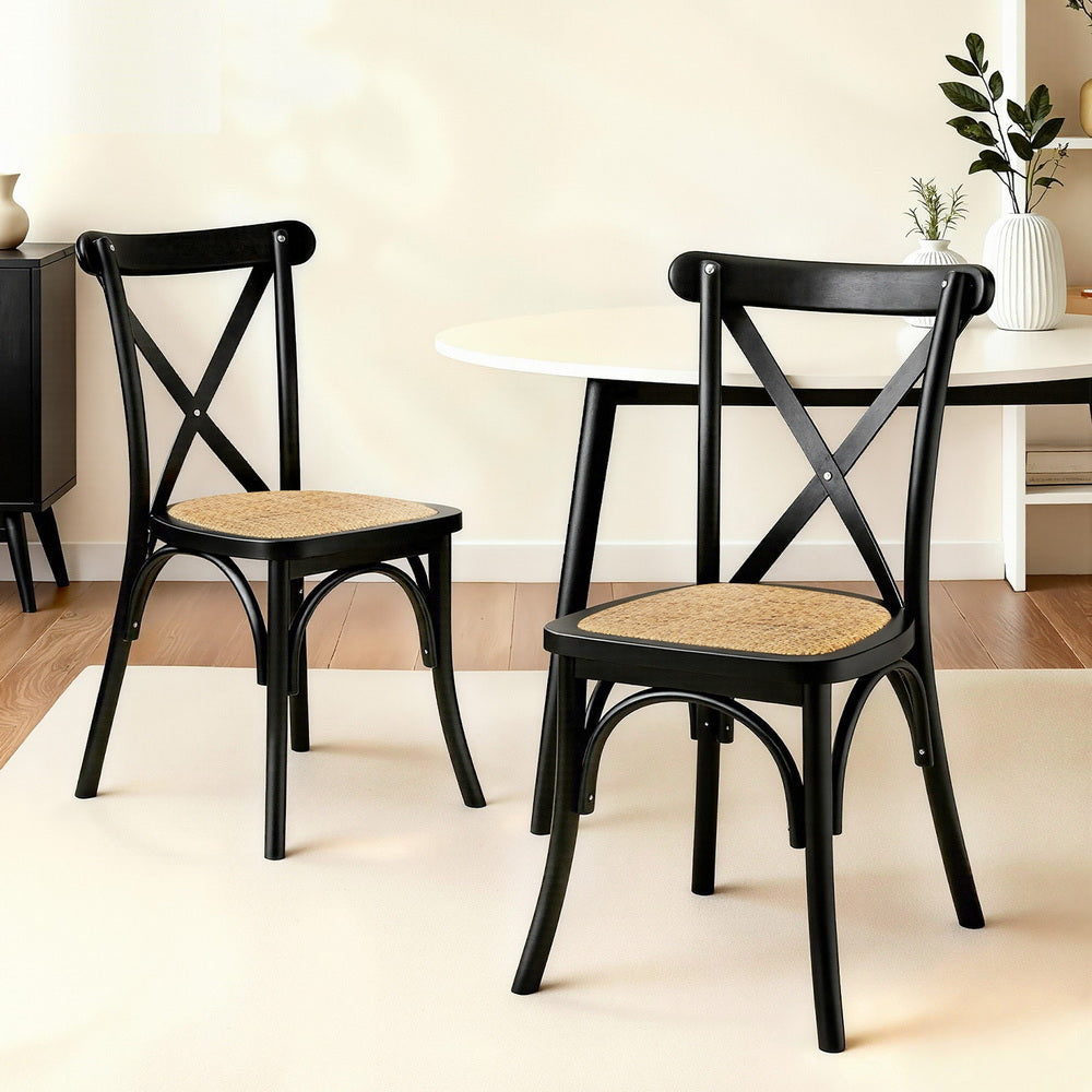 TWSC 2x Dining Chairs Rattan Wooden Kitchen Accent Chair Cafe Lounge Rubber Wood