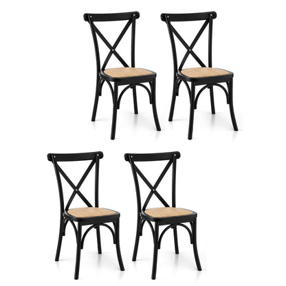 TWSC 4x Dining Chairs Rattan Wooden Kitchen Accent Chair Cafe Lounge Rubber Wood