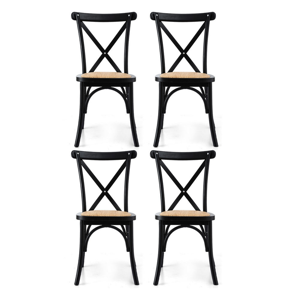 TWSC 4x Dining Chairs Rattan Wooden Kitchen Accent Chair Cafe Lounge Rubber Wood