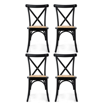 TWSC 4x Dining Chairs Rattan Wooden Kitchen Accent Chair Cafe Lounge Rubber Wood