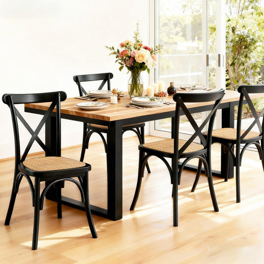 TWSC 4x Dining Chairs Rattan Wooden Kitchen Accent Chair Cafe Lounge Rubber Wood