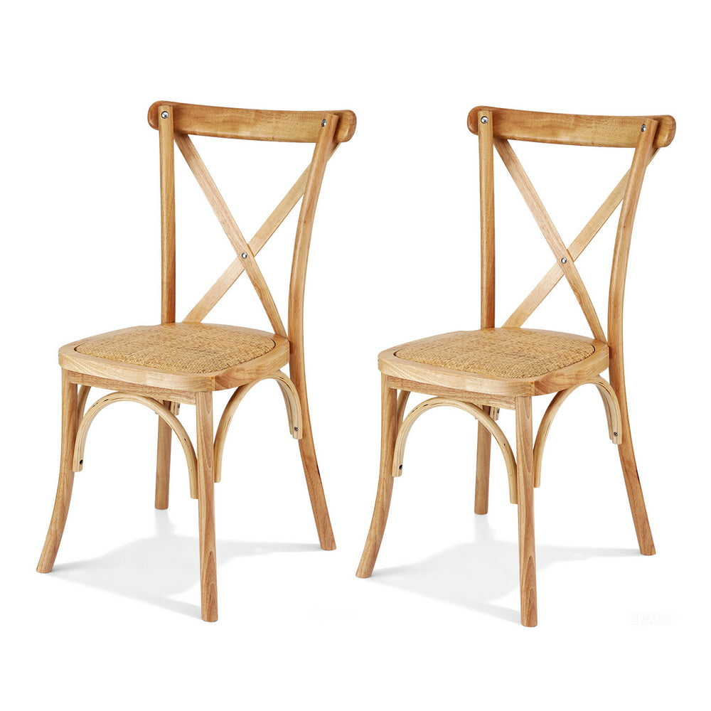 TWSC 2x Dining Chairs Rattan Wooden Kitchen Accent Chair Cafe Lounge Rubber Wood