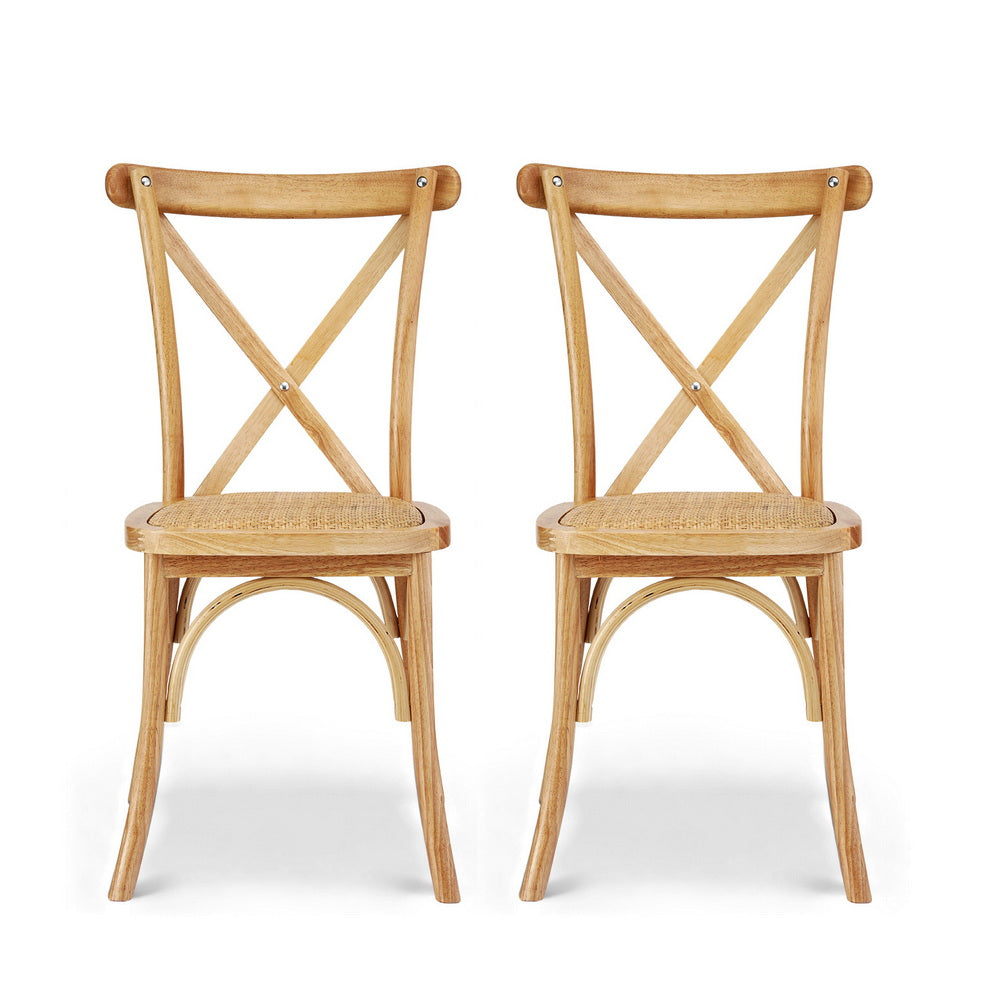TWSC 2x Dining Chairs Rattan Wooden Kitchen Accent Chair Cafe Lounge Rubber Wood