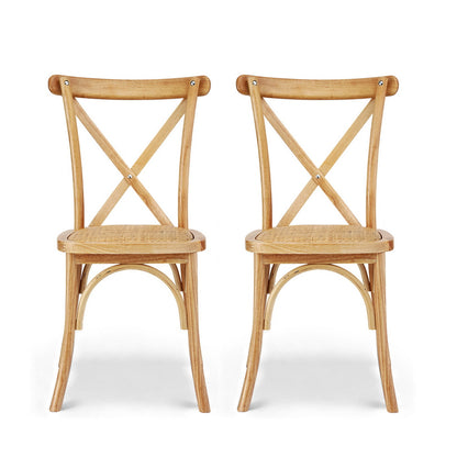 TWSC 2x Dining Chairs Rattan Wooden Kitchen Accent Chair Cafe Lounge Rubber Wood