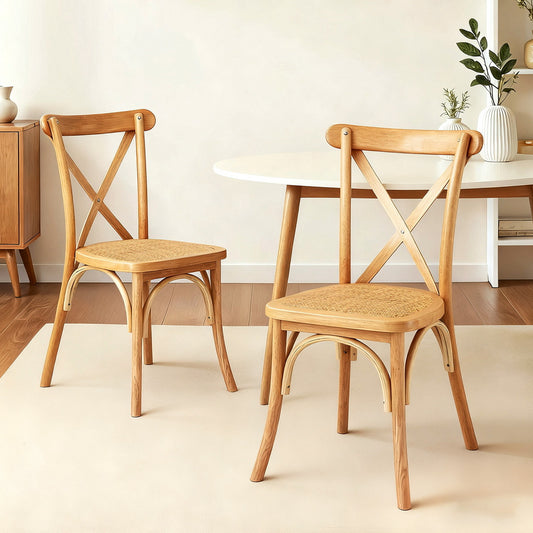 TWSC 2x Dining Chairs Rattan Wooden Kitchen Accent Chair Cafe Lounge Rubber Wood