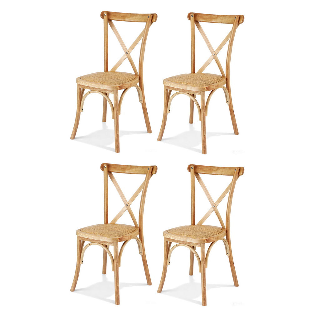 TWSC 4x Dining Chairs Rattan Wooden Kitchen Accent Chair Cafe Lounge Rubber Wood