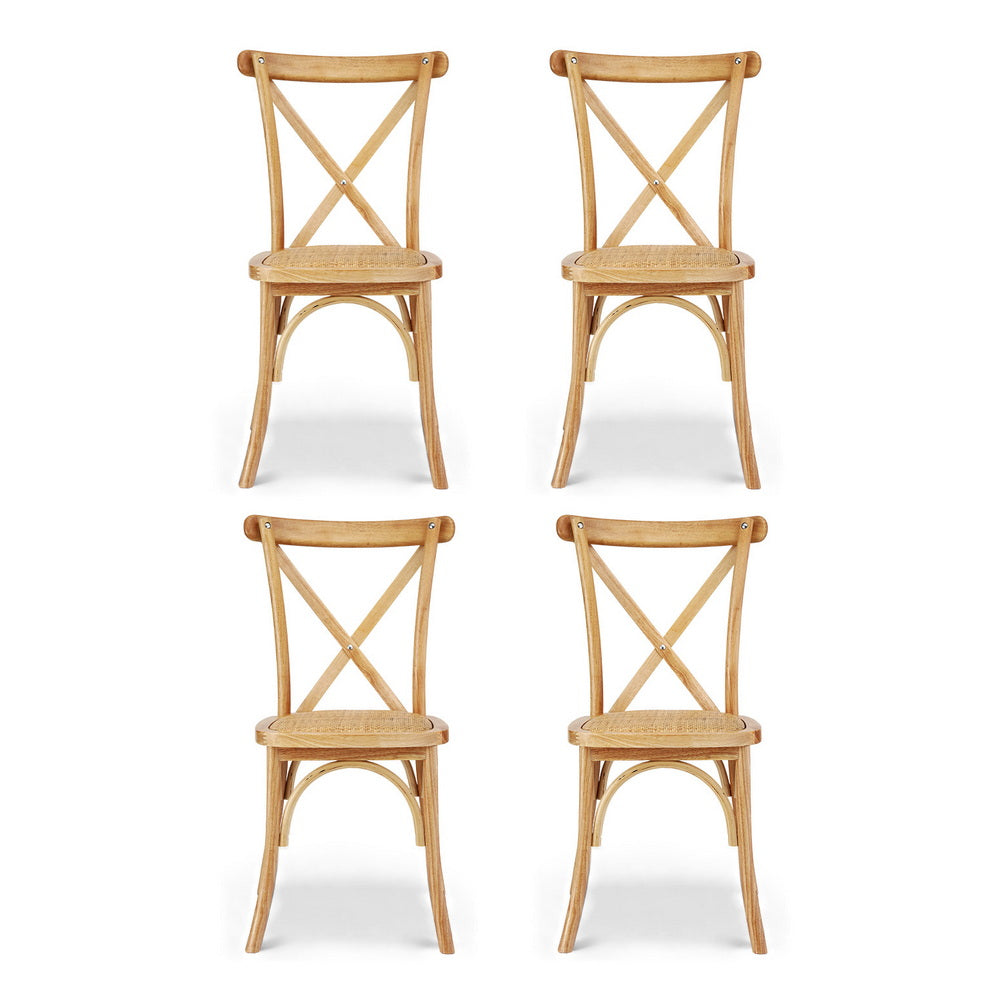 TWSC 4x Dining Chairs Rattan Wooden Kitchen Accent Chair Cafe Lounge Rubber Wood