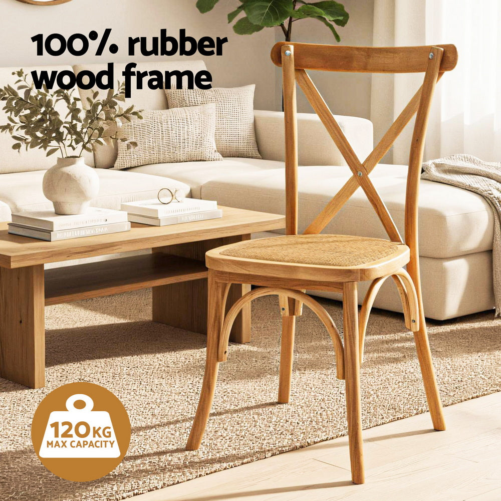 TWSC 4x Dining Chairs Rattan Wooden Kitchen Accent Chair Cafe Lounge Rubber Wood