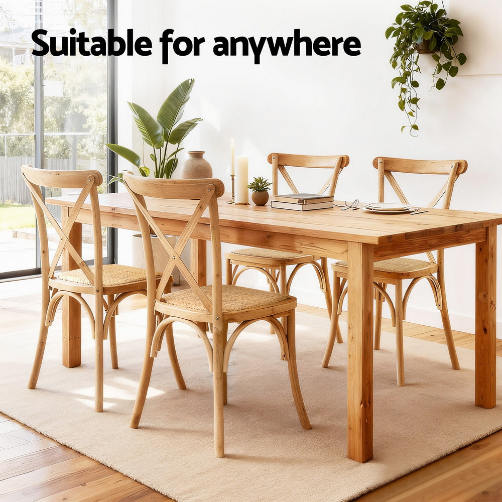 TWSC 4x Dining Chairs Rattan Wooden Kitchen Accent Chair Cafe Lounge Rubber Wood