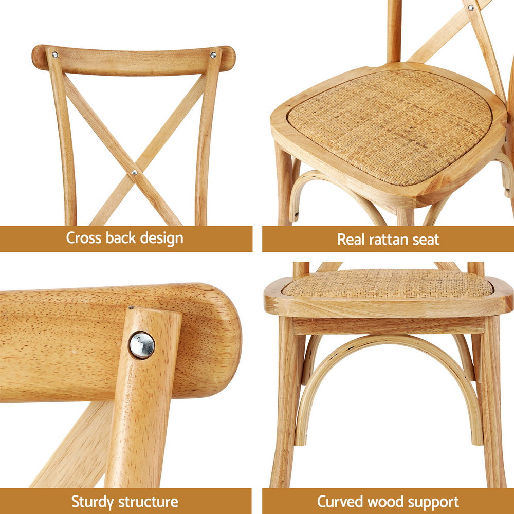 TWSC 4x Dining Chairs Rattan Wooden Kitchen Accent Chair Cafe Lounge Rubber Wood