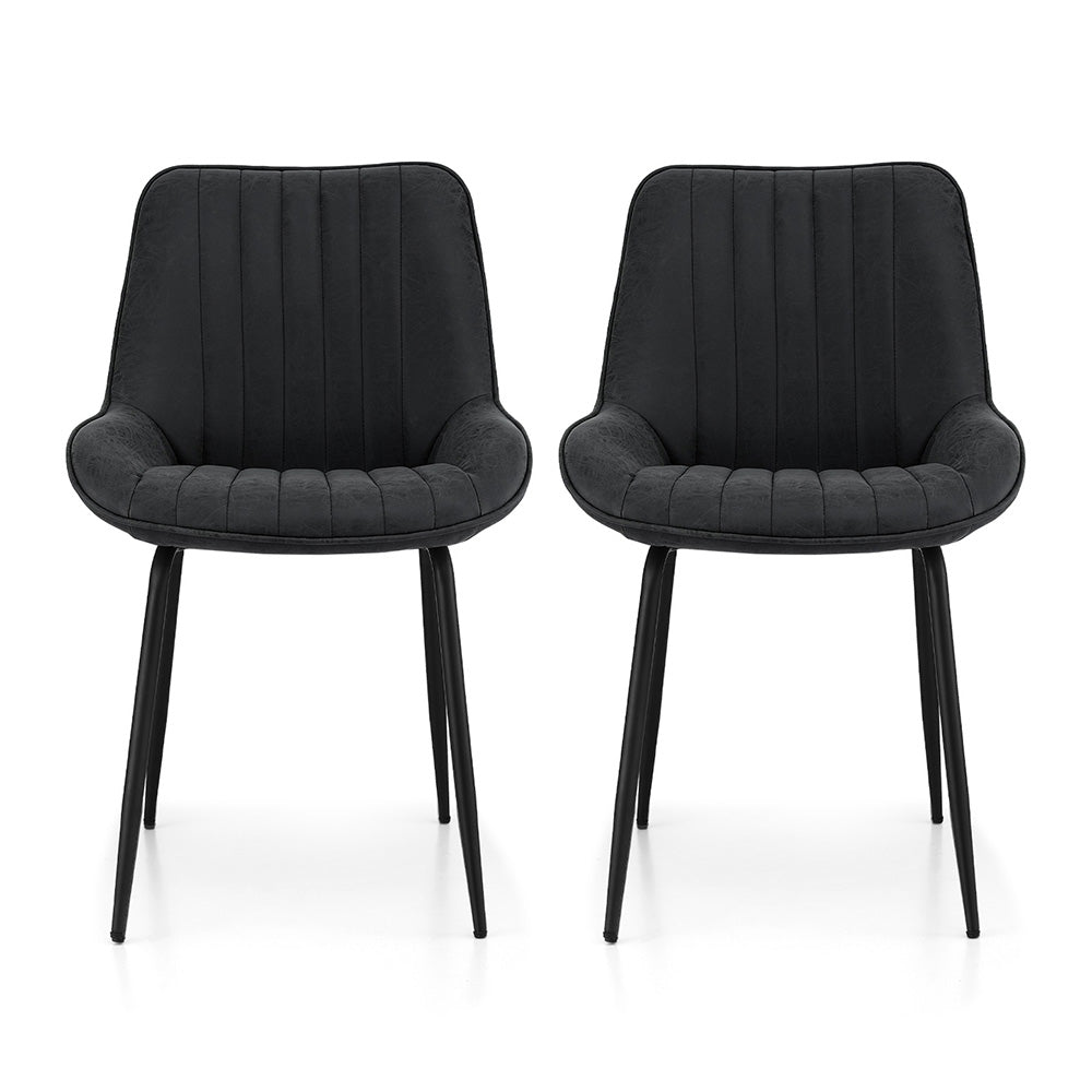 TWSC 2x Dining Chairs Retro PU Leather Kitchen Lounge Cafe Accent Chair Black