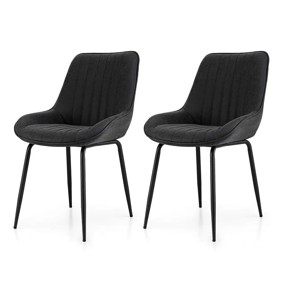 TWSC 2x Dining Chairs Retro PU Leather Kitchen Lounge Cafe Accent Chair Black
