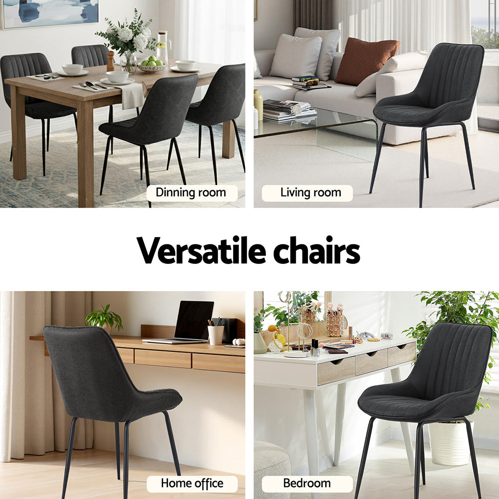 TWSC 2x Dining Chairs Retro PU Leather Kitchen Lounge Cafe Accent Chair Black