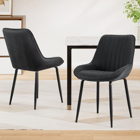 TWSC 2x Dining Chairs Retro PU Leather Kitchen Lounge Cafe Accent Chair Black