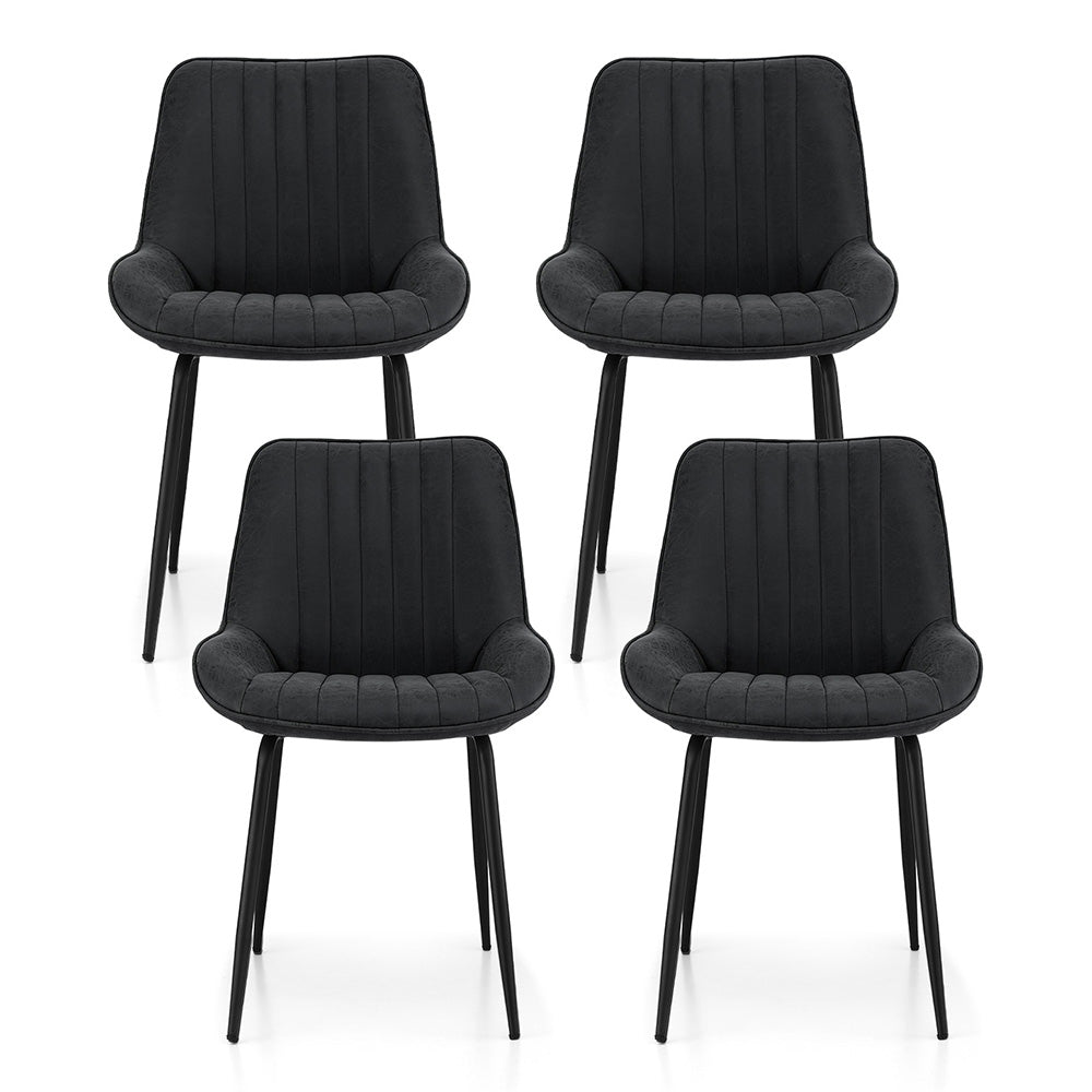 TWSC 4x Dining Chairs Retro PU Leather Kitchen Lounge Cafe Accent Chair Black