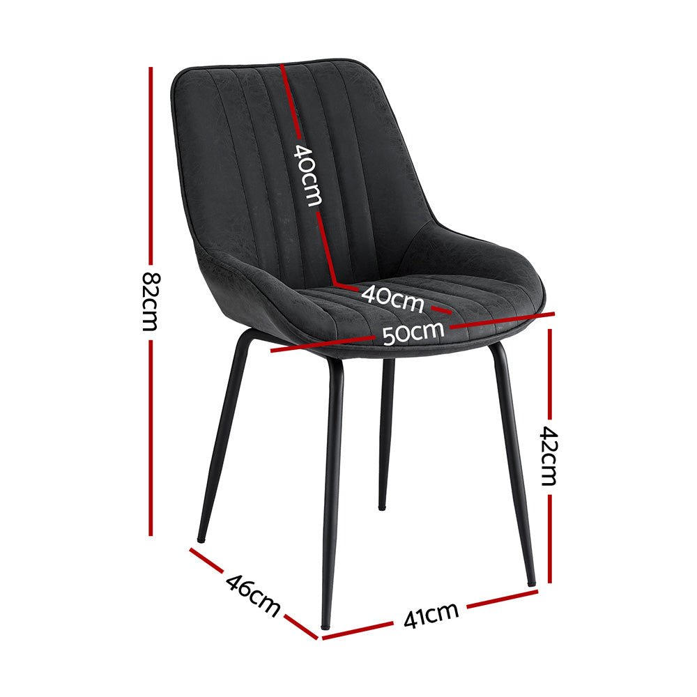 TWSC 4x Dining Chairs Retro PU Leather Kitchen Lounge Cafe Accent Chair Black