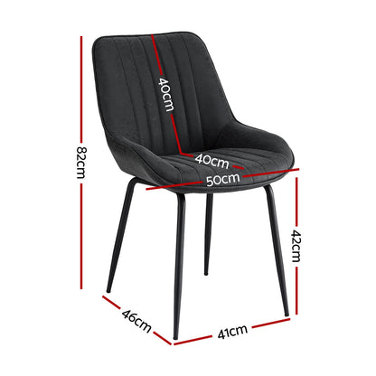 TWSC 4x Dining Chairs Retro PU Leather Kitchen Lounge Cafe Accent Chair Black