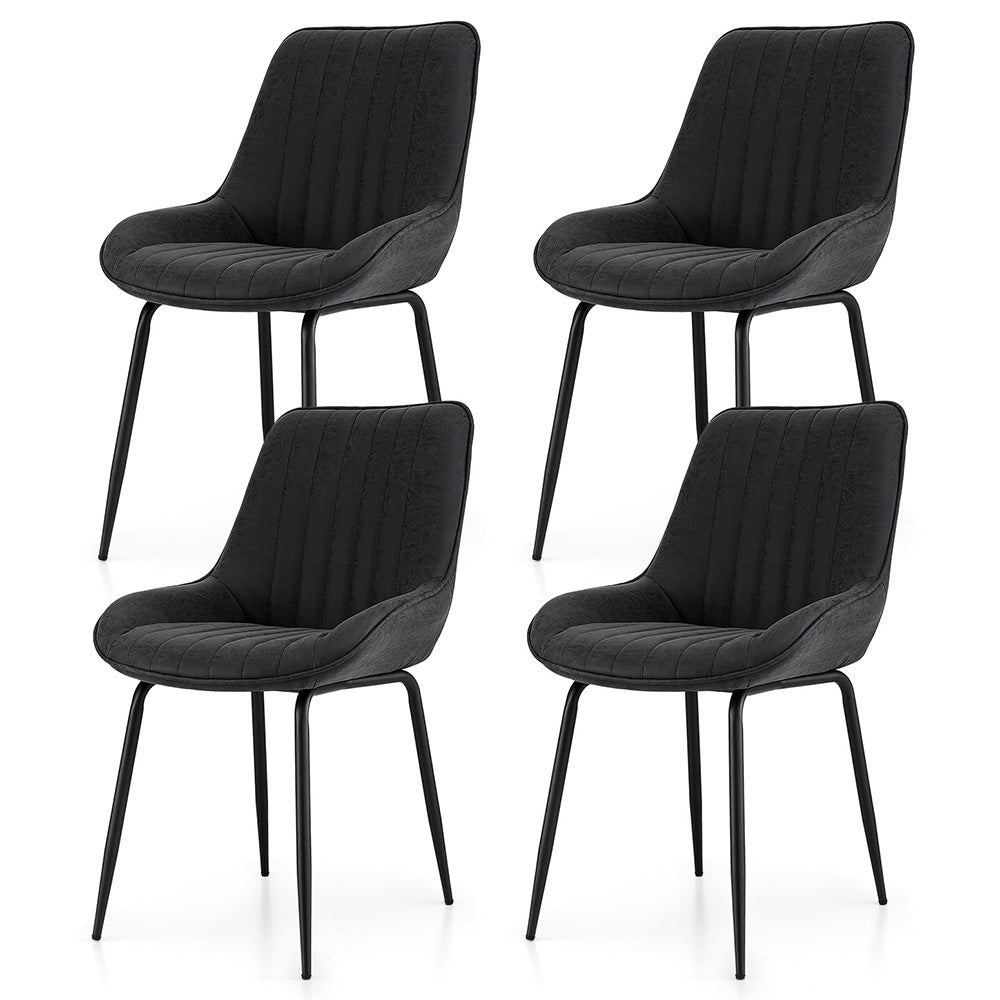 TWSC 4x Dining Chairs Retro PU Leather Kitchen Lounge Cafe Accent Chair Black