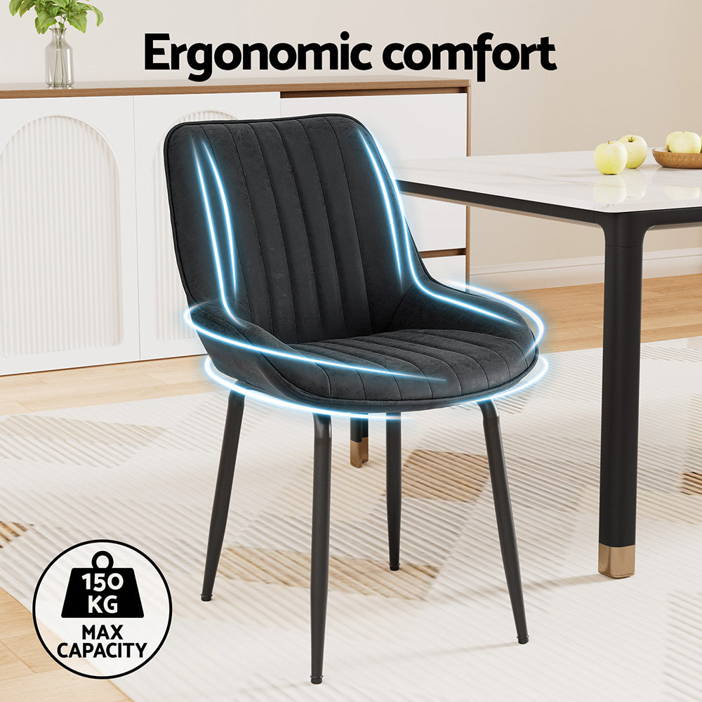 TWSC 4x Dining Chairs Retro PU Leather Kitchen Lounge Cafe Accent Chair Black