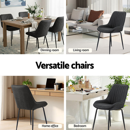TWSC 4x Dining Chairs Retro PU Leather Kitchen Lounge Cafe Accent Chair Black