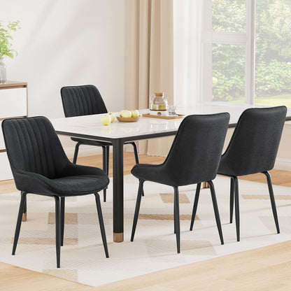 TWSC 4x Dining Chairs Retro PU Leather Kitchen Lounge Cafe Accent Chair Black