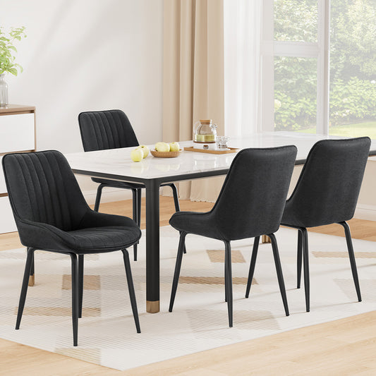 TWSC 4x Dining Chairs Retro PU Leather Kitchen Lounge Cafe Accent Chair Black