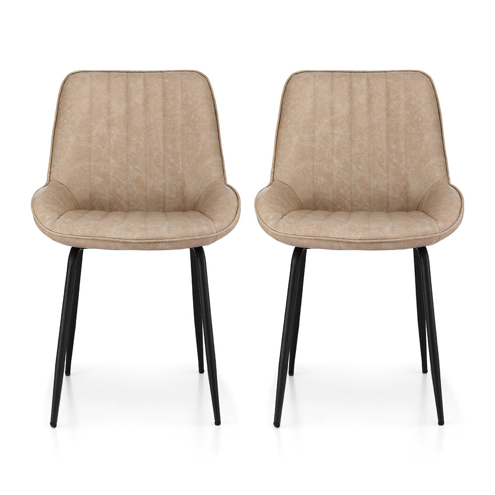 TWSC 2x Dining Chairs Retro PU Leather Kitchen Lounge Cafe Accent Chair Khaki