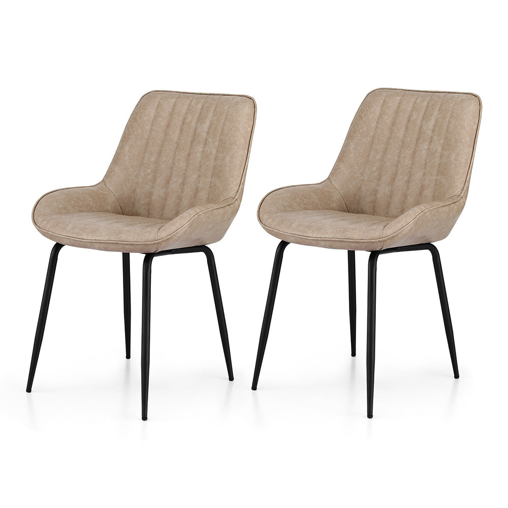 TWSC 2x Dining Chairs Retro PU Leather Kitchen Lounge Cafe Accent Chair Khaki