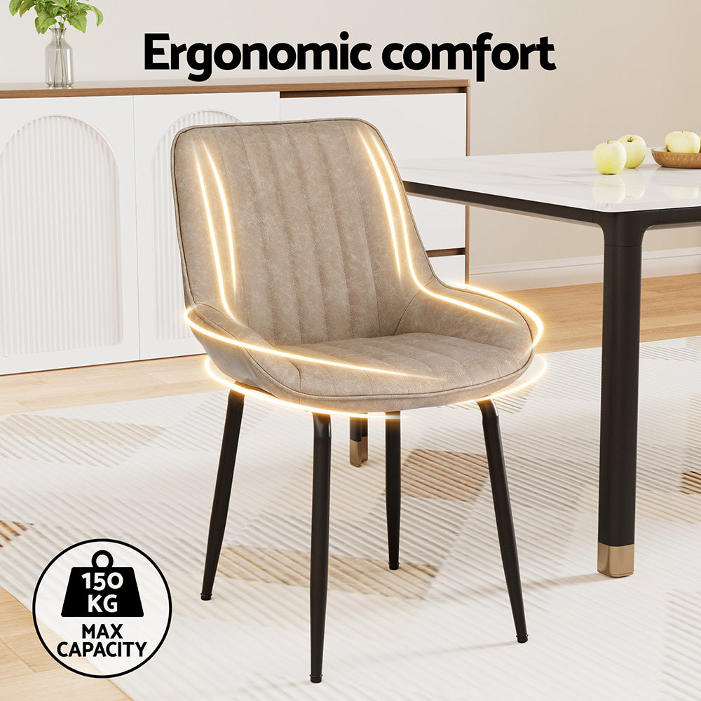 TWSC 2x Dining Chairs Retro PU Leather Kitchen Lounge Cafe Accent Chair Khaki