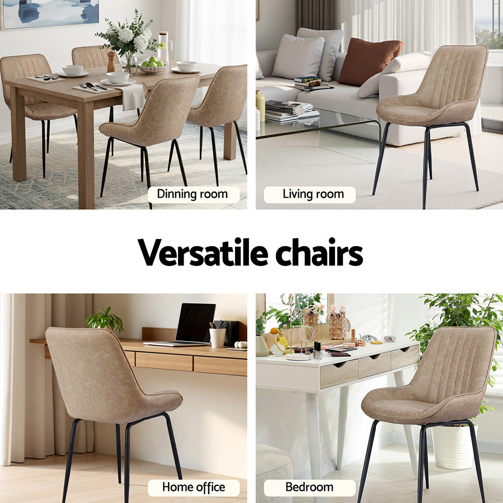 TWSC 2x Dining Chairs Retro PU Leather Kitchen Lounge Cafe Accent Chair Khaki