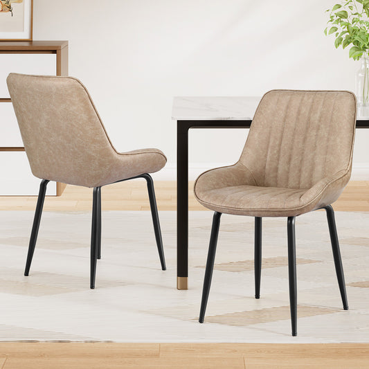 TWSC 2x Dining Chairs Retro PU Leather Kitchen Lounge Cafe Accent Chair Khaki