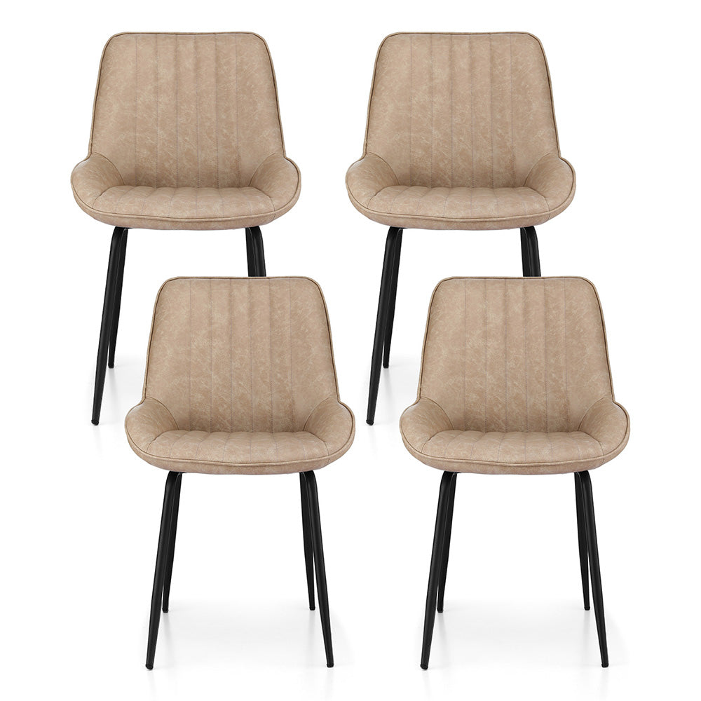 TWSC 4x Dining Chairs Retro PU Leather Kitchen Lounge Cafe Accent Chair Khaki