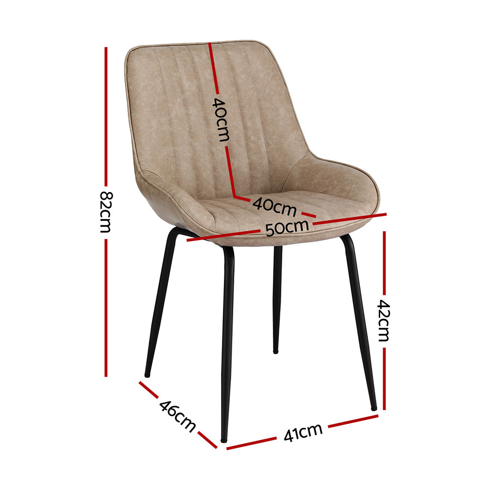 TWSC 4x Dining Chairs Retro PU Leather Kitchen Lounge Cafe Accent Chair Khaki