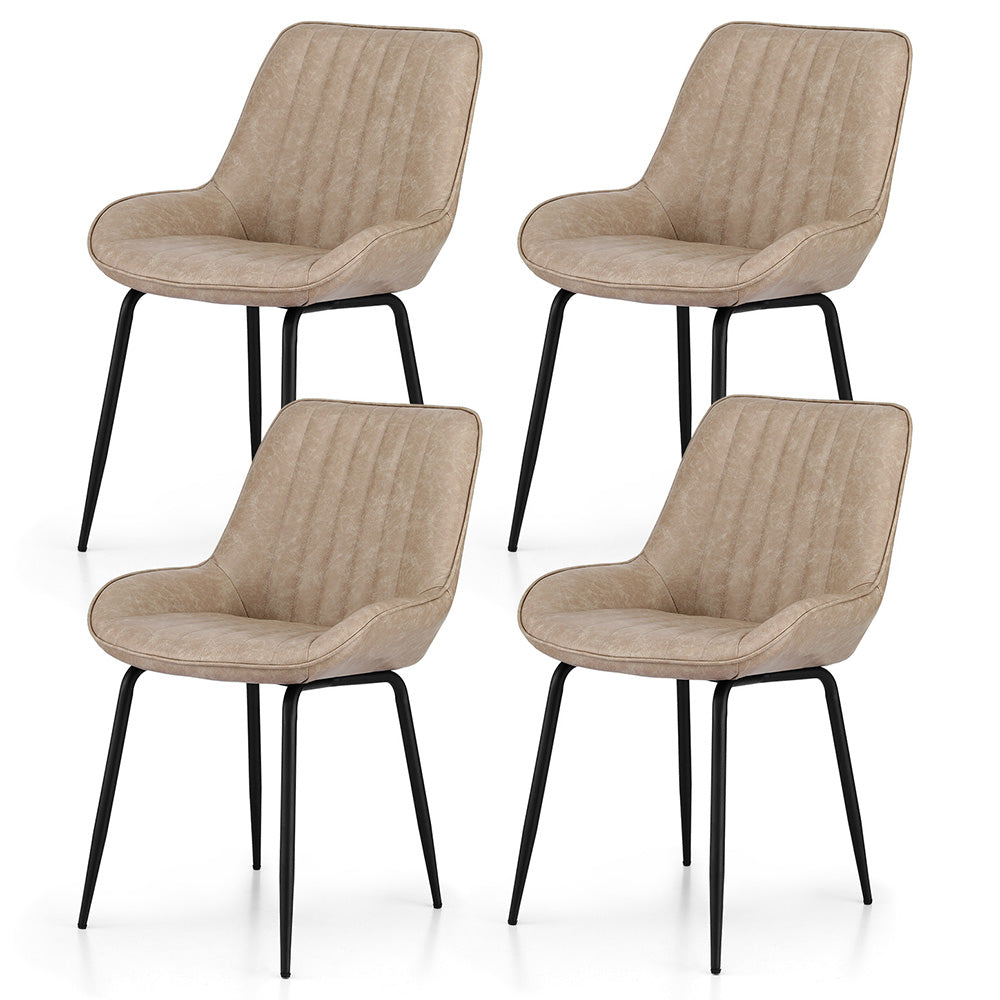 TWSC 4x Dining Chairs Retro PU Leather Kitchen Lounge Cafe Accent Chair Khaki