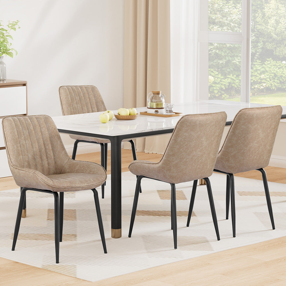 TWSC 4x Dining Chairs Retro PU Leather Kitchen Lounge Cafe Accent Chair Khaki