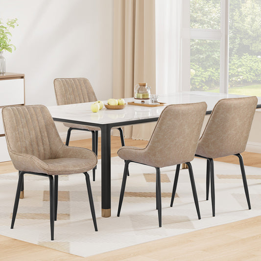 TWSC 4x Dining Chairs Retro PU Leather Kitchen Lounge Cafe Accent Chair Khaki