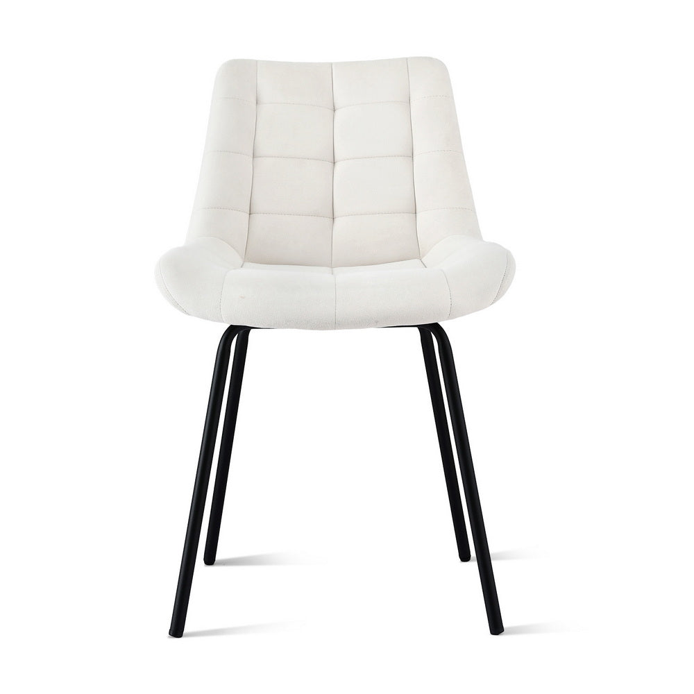 TWSC 2x Dining Chairs Velvet Tufted Kitchen Lounge Cafe Accent Chair Beige