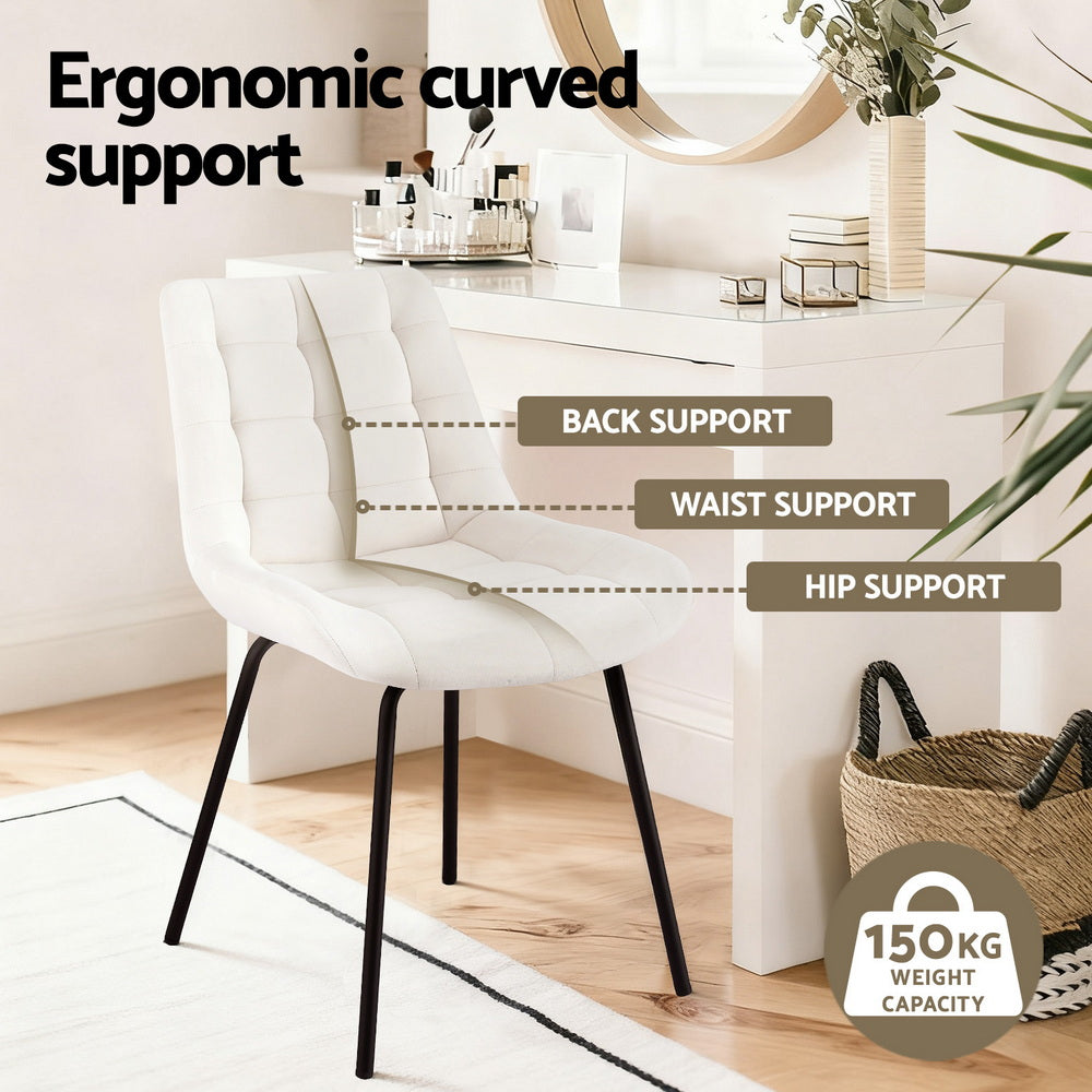 TWSC 2x Dining Chairs Velvet Tufted Kitchen Lounge Cafe Accent Chair Beige