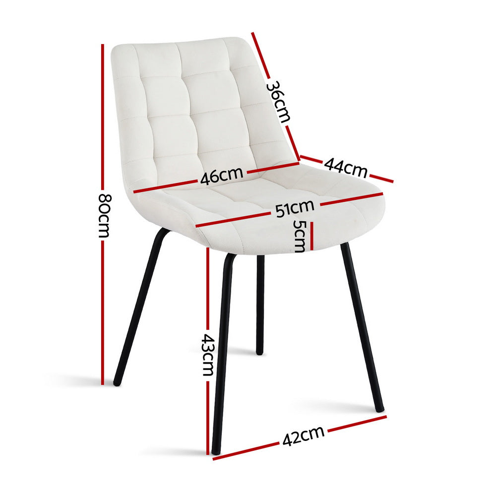 TWSC 4x Dining Chairs Velvet Tufted Kitchen Lounge Cafe Accent Chair Beige