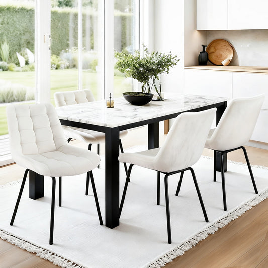 TWSC 4x Dining Chairs Velvet Tufted Kitchen Lounge Cafe Accent Chair Beige