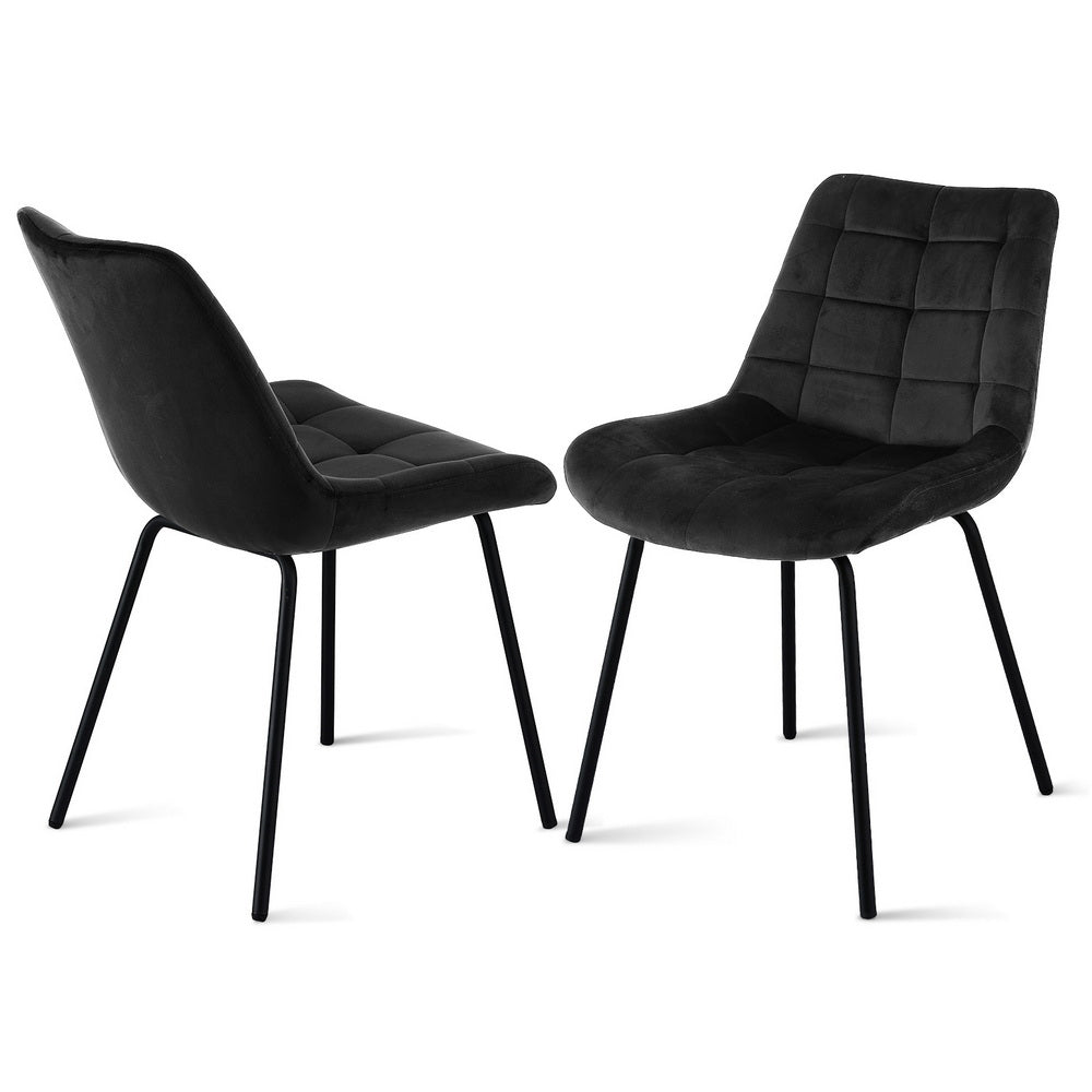 TWSC 2x Dining Chairs Velvet Tufted Kitchen Lounge Cafe Accent Chair Black