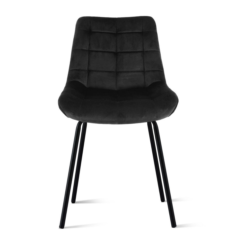 TWSC 2x Dining Chairs Velvet Tufted Kitchen Lounge Cafe Accent Chair Black