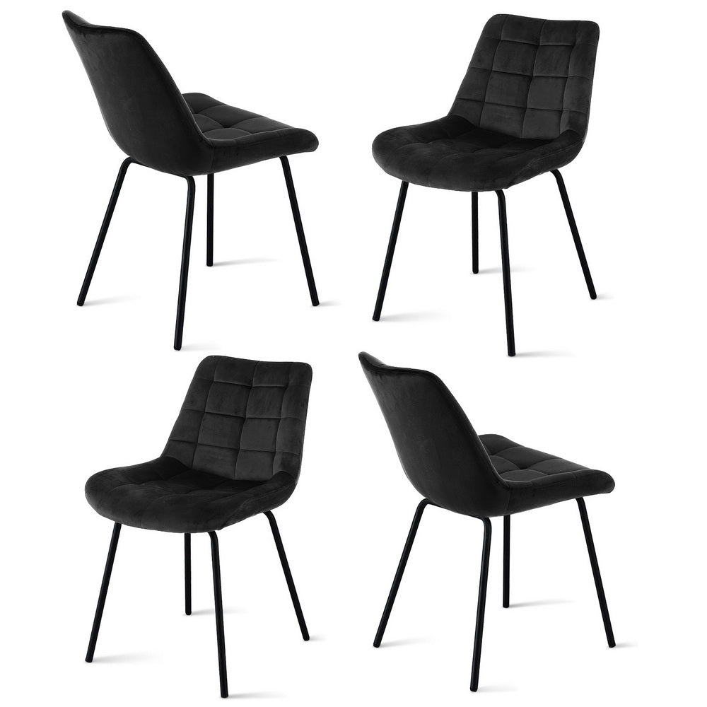 TWSC 4x Dining Chairs Velvet Tufted Kitchen Lounge Cafe Accent Chair Black