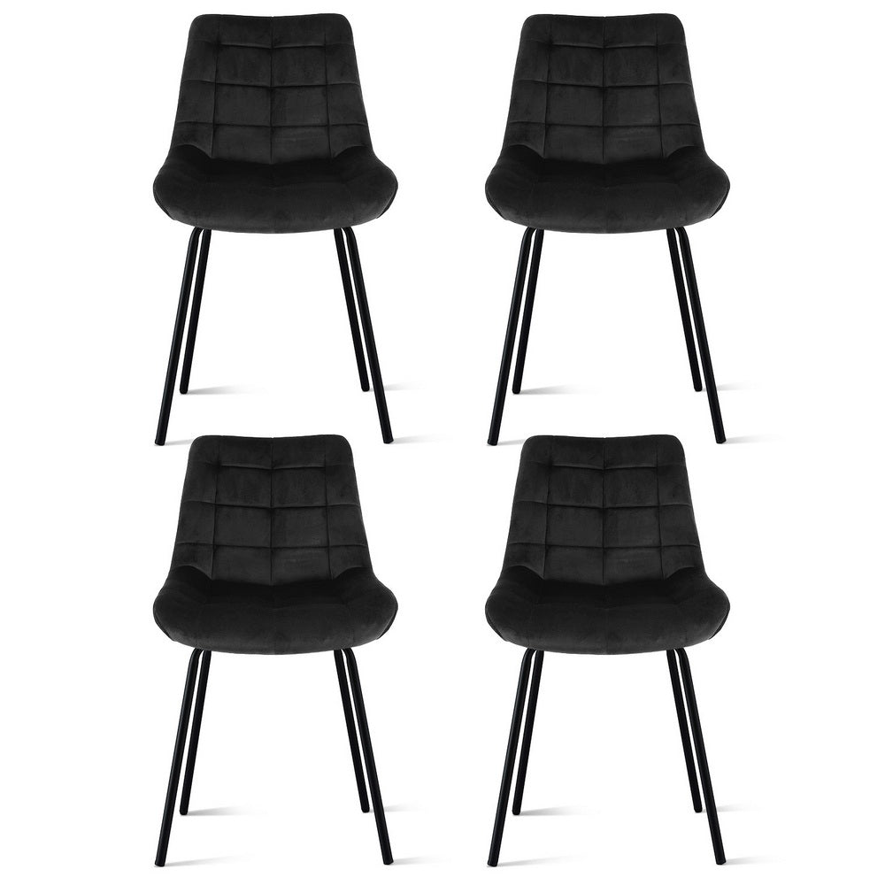 TWSC 4x Dining Chairs Velvet Tufted Kitchen Lounge Cafe Accent Chair Black