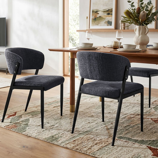 TWSC Dining Chairs Set of 2 Linen Fabric Soft Upholstered Chairs Charcoal