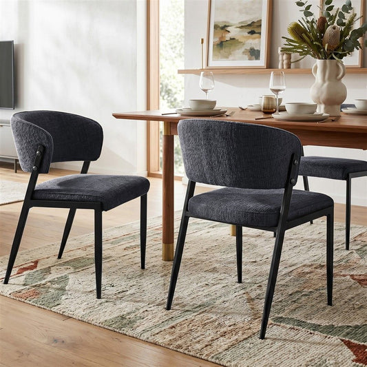 TWSC Dining Chairs Set of 4 Linen Fabric Soft Upholstered Chairs Charcoal