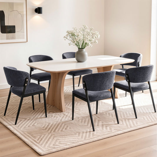 TWSC Dining Chairs Set of 6 Linen Fabric Soft Upholstered Chairs Charcoal