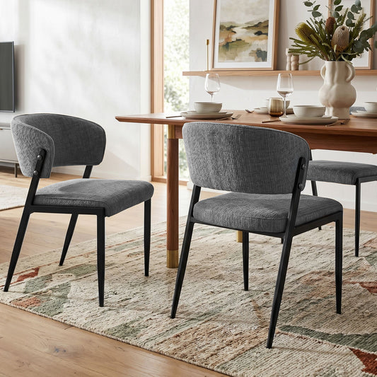 TWSC Dining Chairs Set of 2 Linen Fabric Soft Upholstered Chairs Grey