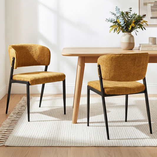 TWSC Dining Chairs Set of 2 Linen Fabric Soft Upholstered Chairs Mustard